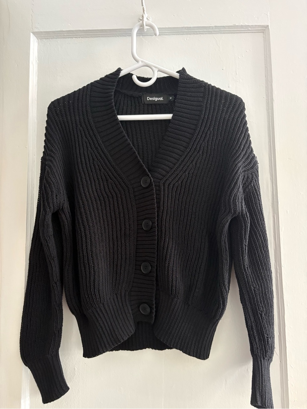 Desigual Black Chunky Ribbed Button-Front Cardigan